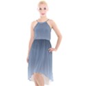 Faded Denim Blue Ombre Gradient High-Low Halter Chiffon Dress  View1