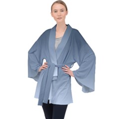 Faded Denim Blue Ombre Gradient Long Sleeve Velvet Kimono  by SpinnyChairDesigns