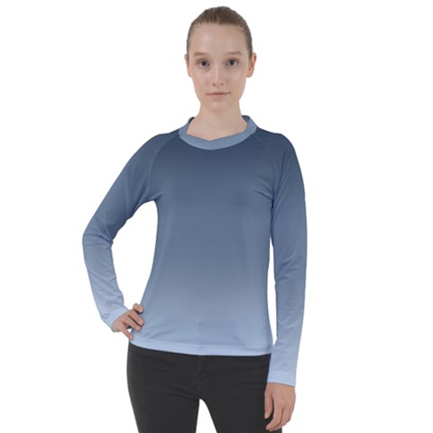 Faded Denim Blue Ombre Gradient Women s Pique Long Sleeve Tee by SpinnyChairDesigns