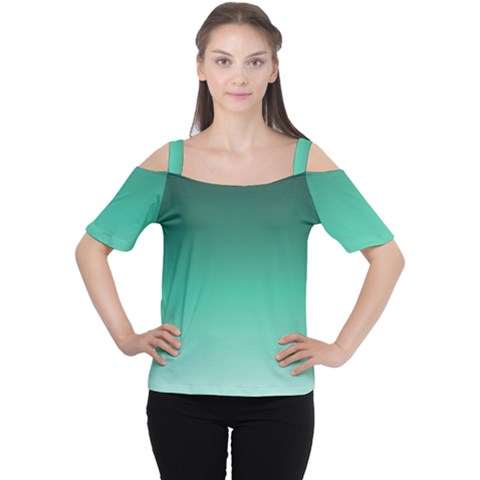 Biscay Green Gradient Ombre Cutout Shoulder Tee by SpinnyChairDesigns