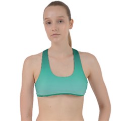 Biscay Green Gradient Ombre Criss Cross Racerback Sports Bra by SpinnyChairDesigns