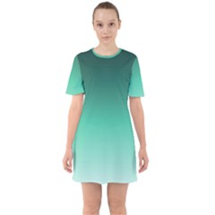 Biscay Green Gradient Ombre Sixties Short Sleeve Mini Dress by SpinnyChairDesigns