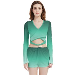 Biscay Green Gradient Ombre Velvet Wrap Crop Top