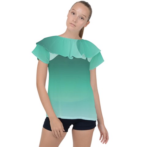 Biscay Green Gradient Ombre Ruffle Collar Chiffon Blouse by SpinnyChairDesigns