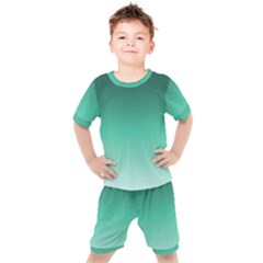 Biscay Green Gradient Ombre Kids  Tee And Shorts Set by SpinnyChairDesigns