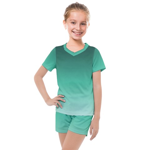 Biscay Green Gradient Ombre Kids  Mesh Tee And Shorts Set by SpinnyChairDesigns