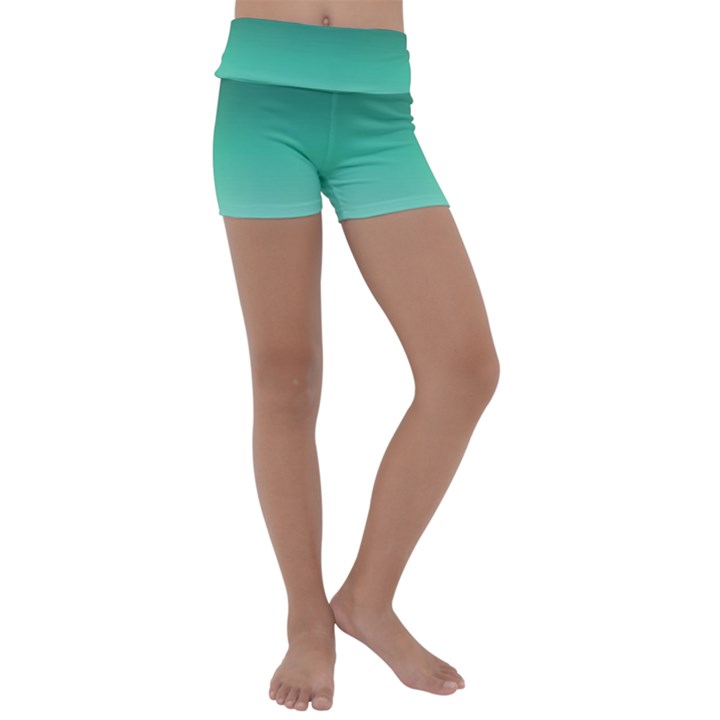 Biscay Green Gradient Ombre Kids  Lightweight Velour Yoga Shorts