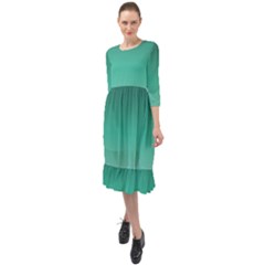 Biscay Green Gradient Ombre Ruffle End Midi Chiffon Dress by SpinnyChairDesigns