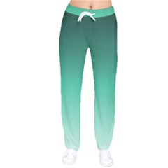 Biscay Green Gradient Ombre Women Velvet Drawstring Pants by SpinnyChairDesigns