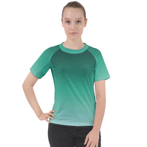 Biscay Green Gradient Ombre Women s Sport Raglan Tee by SpinnyChairDesigns