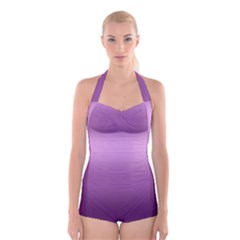 Purple Gradient Ombre Boyleg Halter Swimsuit  by SpinnyChairDesigns