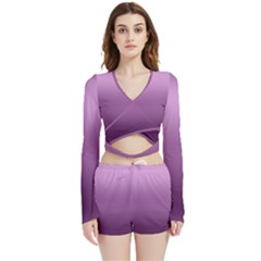 Purple Gradient Ombre Velvet Wrap Crop Top