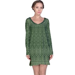 Boho Fern Green Pattern Long Sleeve Nightdress by SpinnyChairDesigns