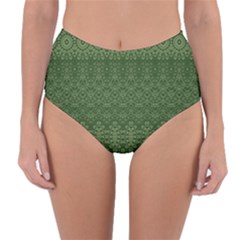 Boho Fern Green Pattern Reversible High-waist Bikini Bottoms by SpinnyChairDesigns