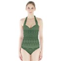 Boho Fern Green Pattern Halter Swimsuit View1