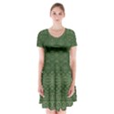 Boho Fern Green Pattern Short Sleeve V-neck Flare Dress View1