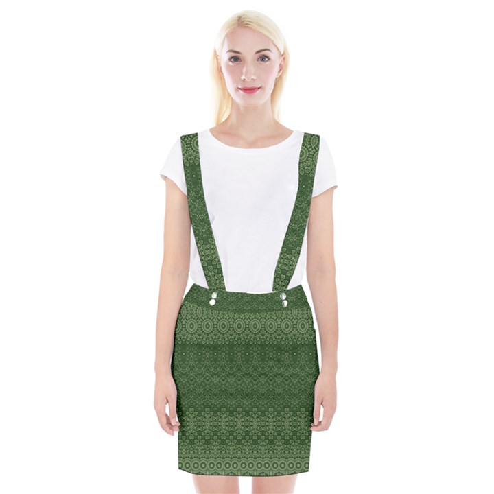 Boho Fern Green Pattern Braces Suspender Skirt