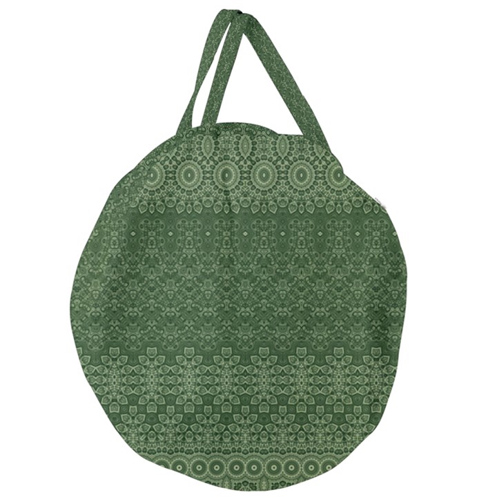 Boho Fern Green Pattern Giant Round Zipper Tote