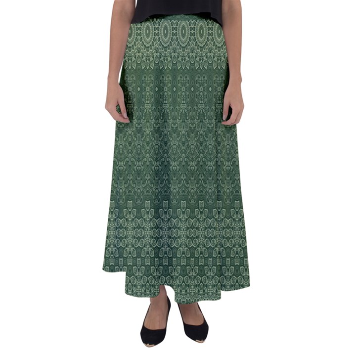 Boho Fern Green Pattern Flared Maxi Skirt