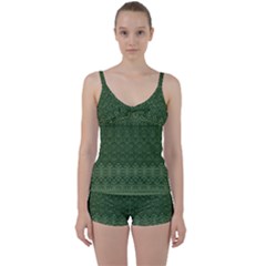 Boho Fern Green Pattern Tie Front Two Piece Tankini by SpinnyChairDesigns