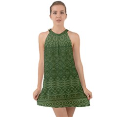 Boho Fern Green Pattern Halter Tie Back Chiffon Dress by SpinnyChairDesigns