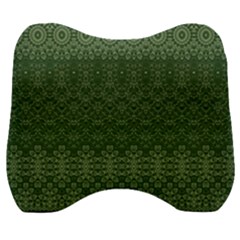 Boho Fern Green Pattern Velour Head Support Cushion by SpinnyChairDesigns