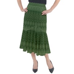 Boho Fern Green Pattern Midi Mermaid Skirt by SpinnyChairDesigns