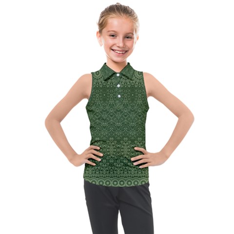 Boho Fern Green Pattern Kids  Sleeveless Polo Tee by SpinnyChairDesigns