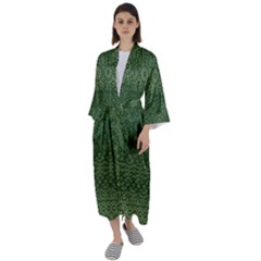 Boho Fern Green Pattern Maxi Satin Kimono by SpinnyChairDesigns