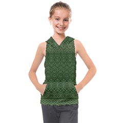 Boho Fern Green Pattern Kids  Sleeveless Hoodie by SpinnyChairDesigns