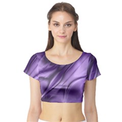 Purple Abstract Art Short Sleeve Crop Top by SpinnyChairDesigns