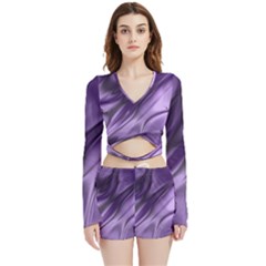 Purple Abstract Art Velvet Wrap Crop Top