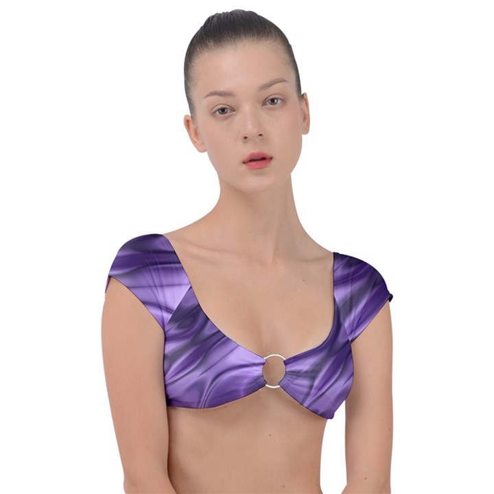 Purple Abstract Art Cap Sleeve Ring Bikini Top