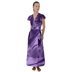 Purple Abstract Art Flutter Sleeve Maxi Dress by SpinnyChairDesigns