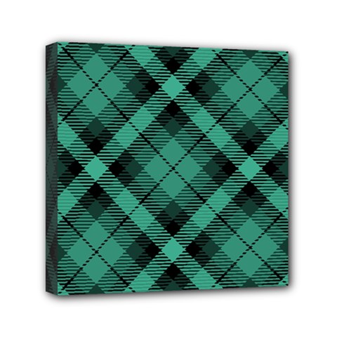 Biscay Green Black Plaid Mini Canvas 6  X 6  (stretched) by SpinnyChairDesigns