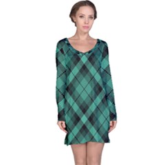 Biscay Green Black Plaid Long Sleeve Nightdress by SpinnyChairDesigns