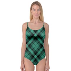 Biscay Green Black Plaid Camisole Leotard  by SpinnyChairDesigns