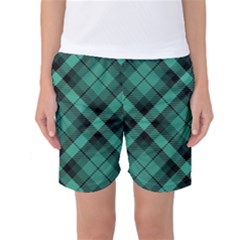 Biscay Green Black Plaid Women s Basketball Shorts by SpinnyChairDesigns