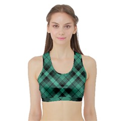 Biscay Green Black Plaid Sports Bra With Border by SpinnyChairDesigns