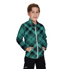 Biscay Green Black Plaid Kids  Windbreaker by SpinnyChairDesigns