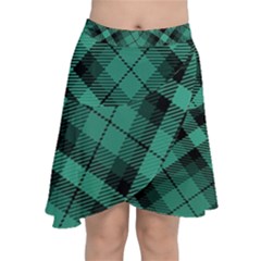 Biscay Green Black Plaid Chiffon Wrap Front Skirt by SpinnyChairDesigns