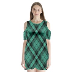 Biscay Green Black Plaid Shoulder Cutout Velvet One Piece by SpinnyChairDesigns