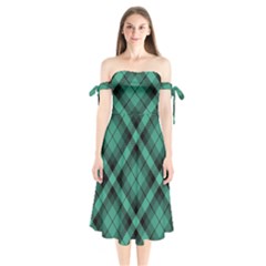 Biscay Green Black Plaid Shoulder Tie Bardot Midi Dress by SpinnyChairDesigns