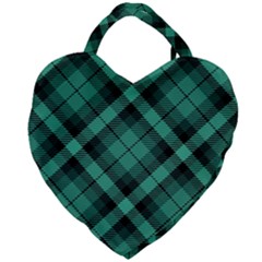 Biscay Green Black Plaid Giant Heart Shaped Tote by SpinnyChairDesigns