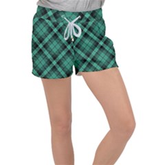 Biscay Green Black Plaid Velour Lounge Shorts by SpinnyChairDesigns