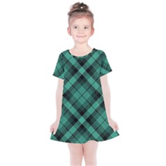 Biscay Green Black Plaid Kids  Simple Cotton Dress by SpinnyChairDesigns