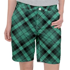 Biscay Green Black Plaid Pocket Shorts by SpinnyChairDesigns