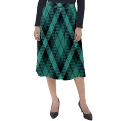 Biscay Green Black Plaid Classic Velour Midi Skirt  by SpinnyChairDesigns