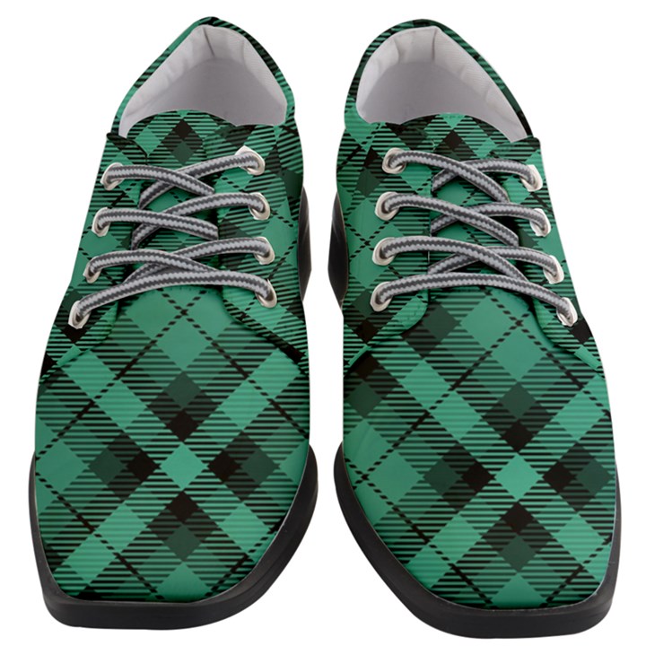 Biscay Green Black Plaid Women Heeled Oxford Shoes