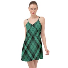 Biscay Green Black Plaid Summer Time Chiffon Dress by SpinnyChairDesigns